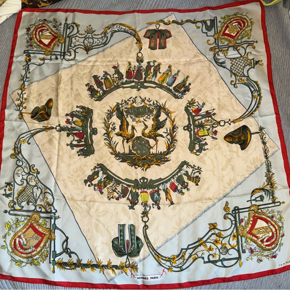 Rare Hermès Paris Silk Scarf Alsace De La Perriere Circa 1960